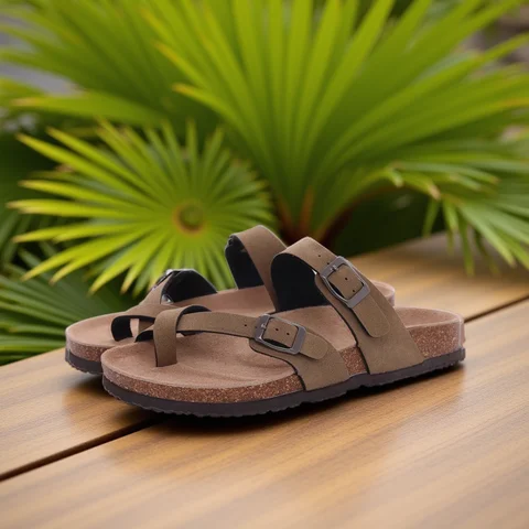Kidmi New Fashion Women's Sandals Summer Cork Clogs Sandals Classic Women Mules Soft Suede Beach Slides With Adjustable Buckle