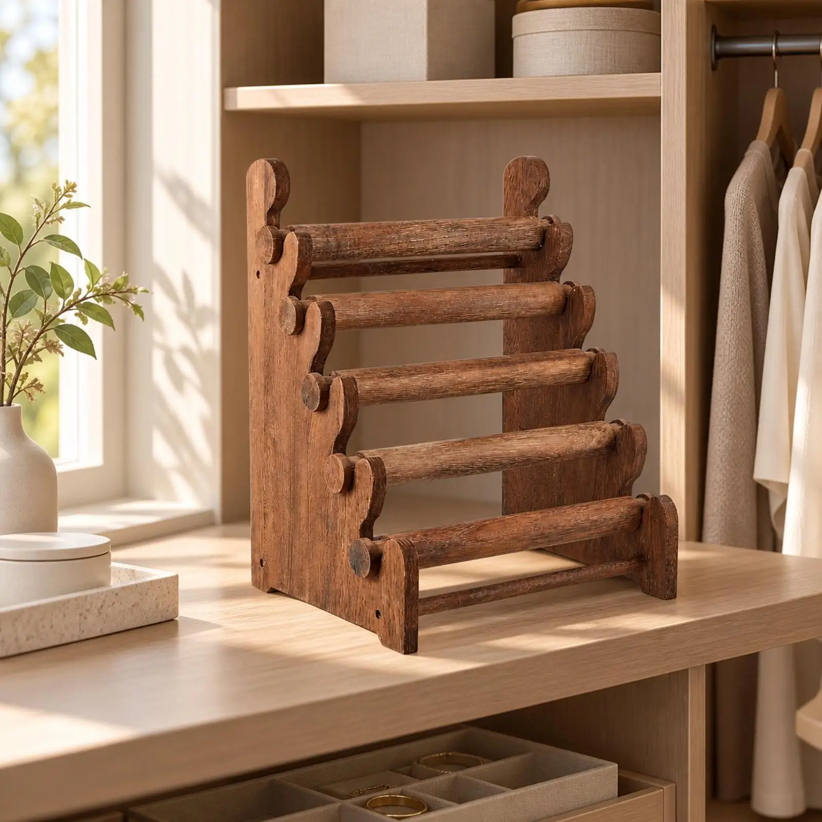 Wooden Bracelet Display Stand Rustic for Bedroom Vanity, Boutique Counter