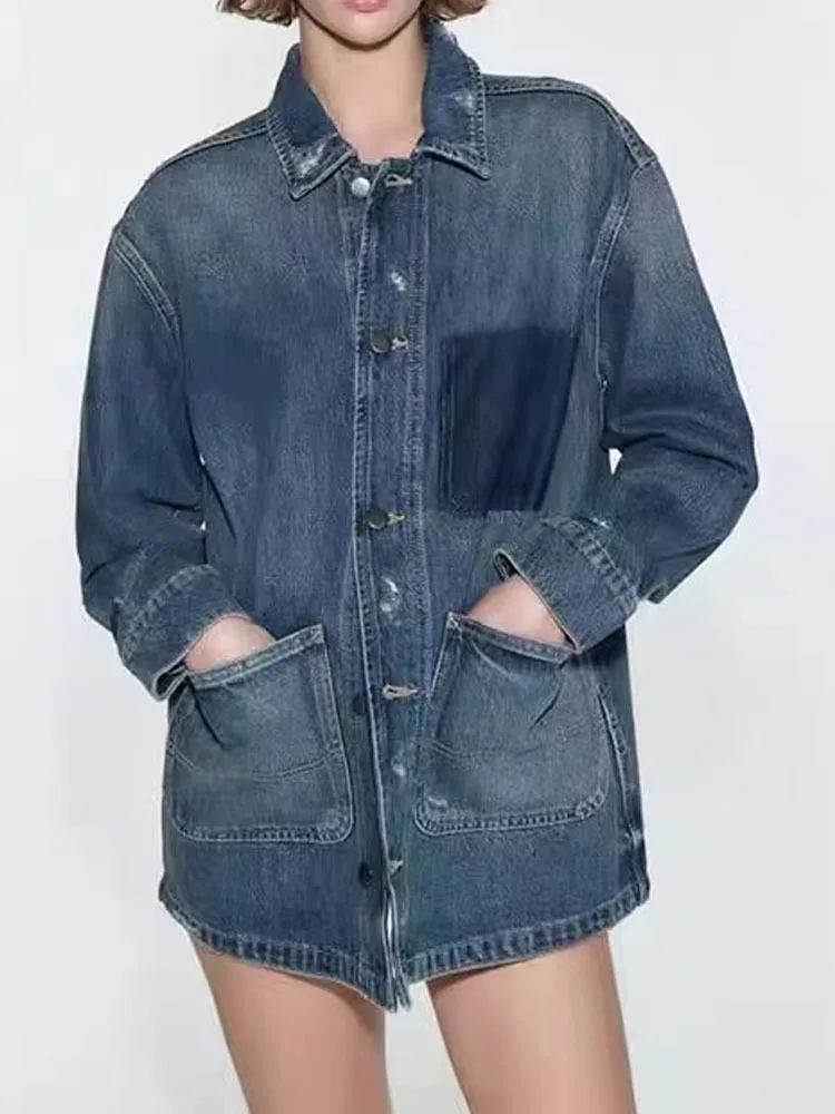 

Куртка женская джинсовая с карманами, декоративная рубашка из денима, жакет из денима, пальто для женщин, джинсовая куртка, осень-весна