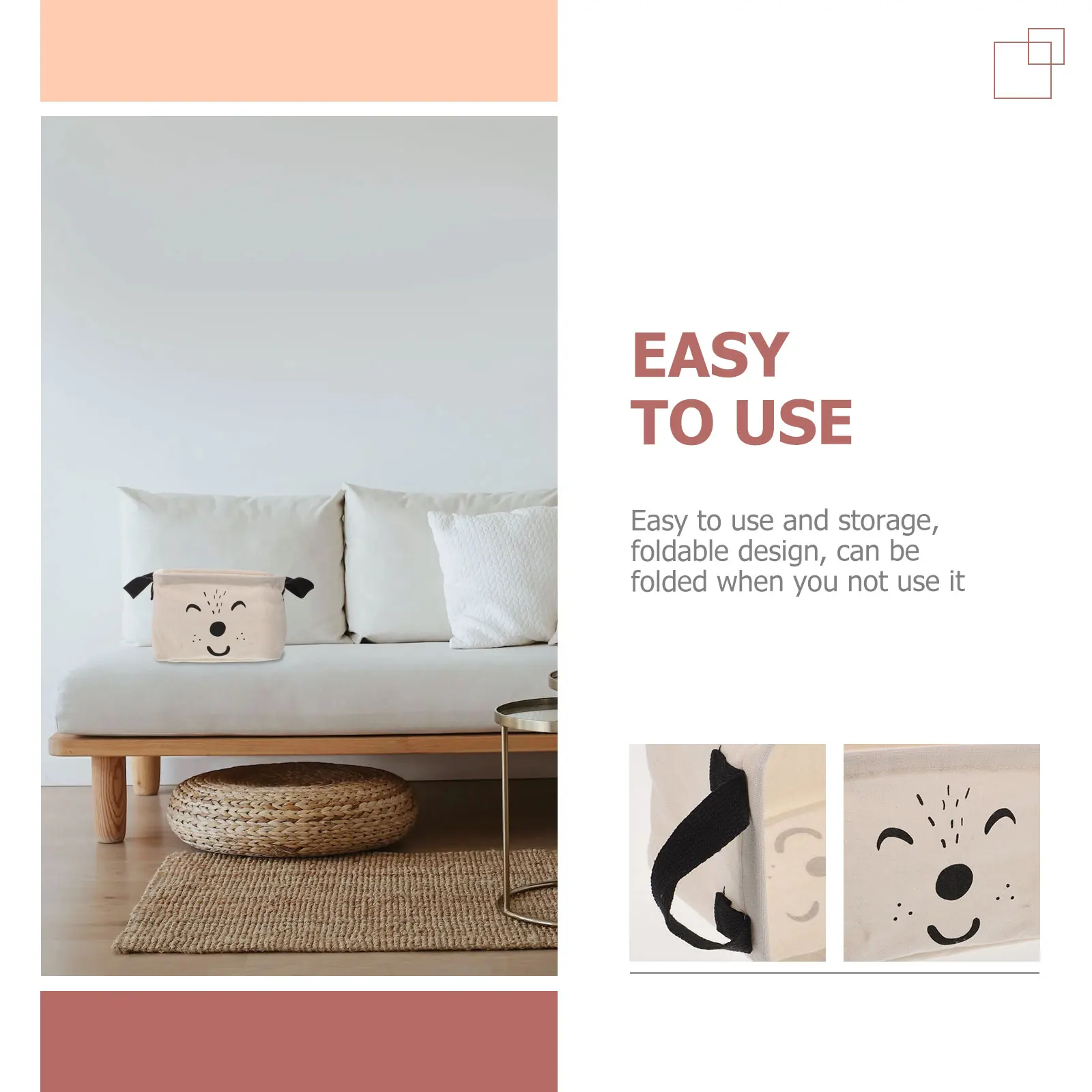 

Flannelette Storage Box Large Capacity Waterproof Basket Toy Container Cartoon Shape Foldable Beige Desktop Home Office