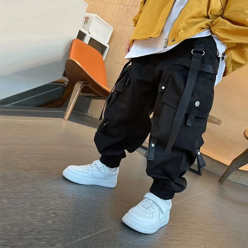 

Boy Casual Overalls Pants Teenager Straight Trousers 2024 New Kids Hip Hop Joggers Pants Children Vintage Streetwear Sweatpants