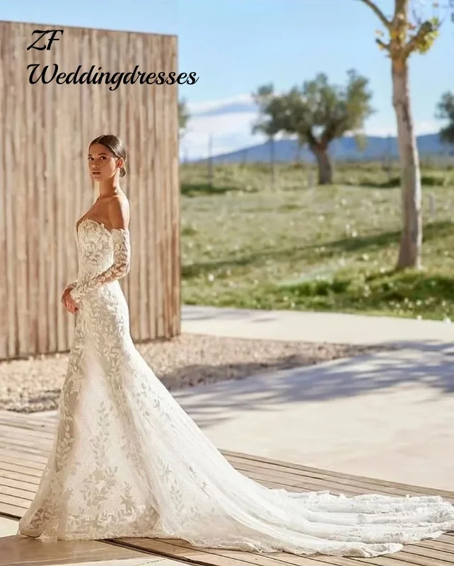 Vestidos de novia de sirena con Apliques de encaje elegantes personalizados para novia desmontable mangas largas Vestido de novia