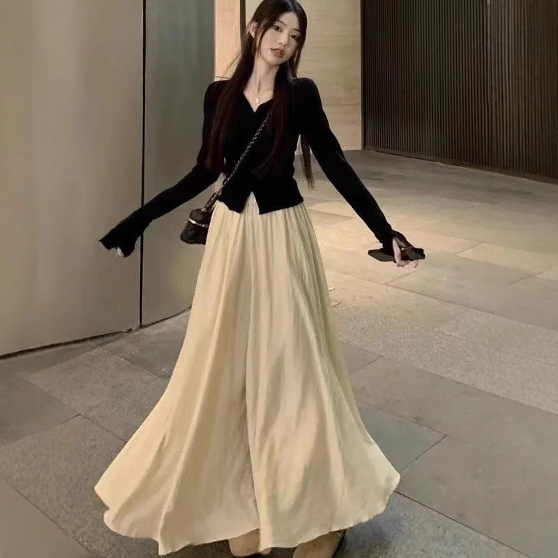 

Fashionable Women's Set with Spring and Summer High-end Temperament Long Sleeved Top Half Body Skirt Two-piece Set
