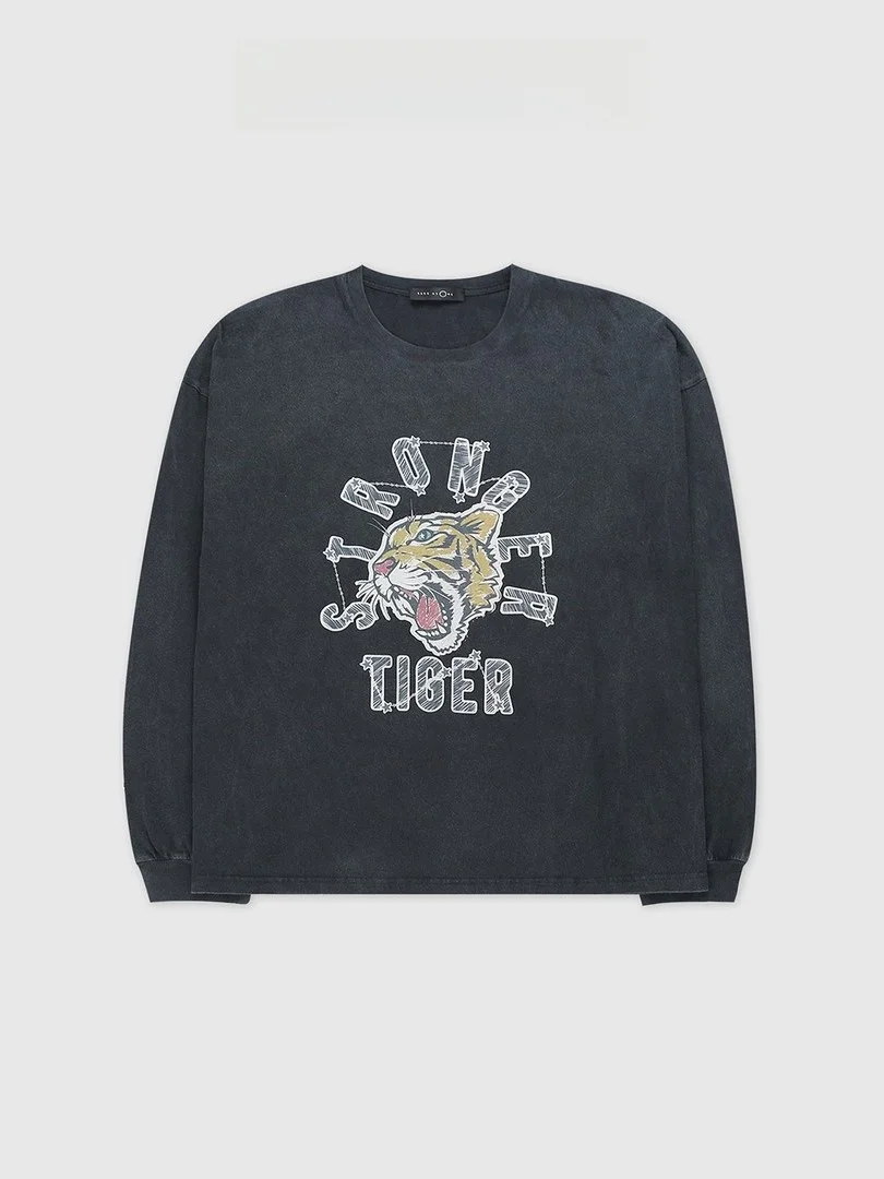 

Винтажная футболка с длинными рукавами Tiger Roar, женская повседневная хлопковая футболка с принтом, удобная посадка, осенняя мода BFFBA573KC