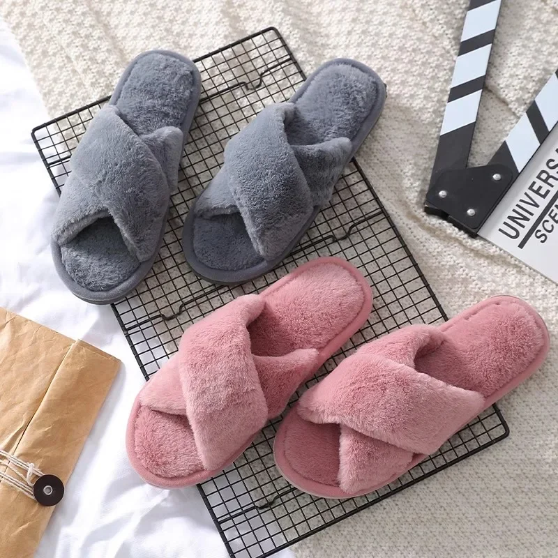 2025 Winter Cross Imitation Rabbit Fur Warm Fur Slippers Korean Version Women's Indoor Home Slippers Women's Outdoor Slippers