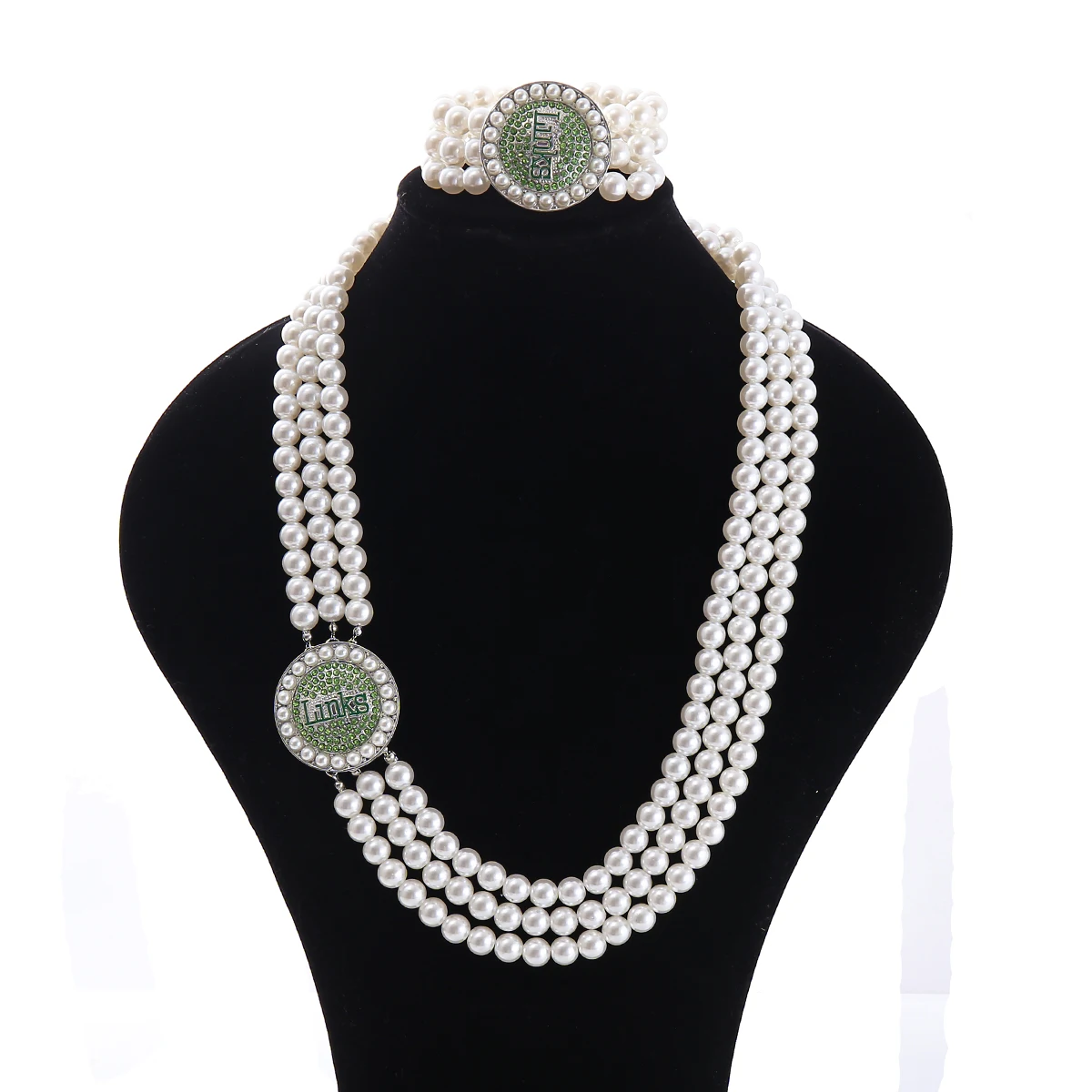 Quality Great Pearl Strand Social Club EST 1946 Incorporated Links Greek Sorority Necklaces Bracelet Set Jewelry For Women