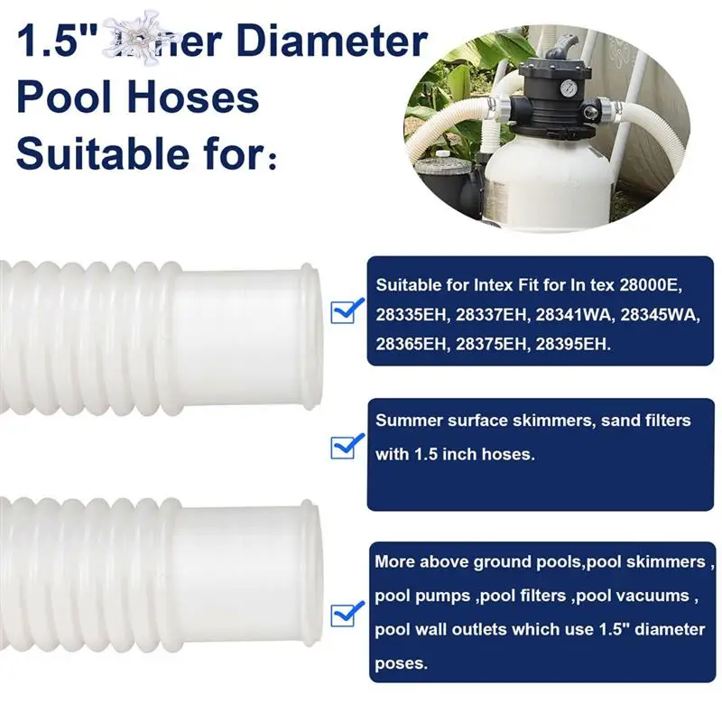

1.5In Pool Hoses For Above Ground Pools, 1.5In Diameter Pool Pump Replacement Hose 5 Filter Pump Hoses For Intex 28337EH