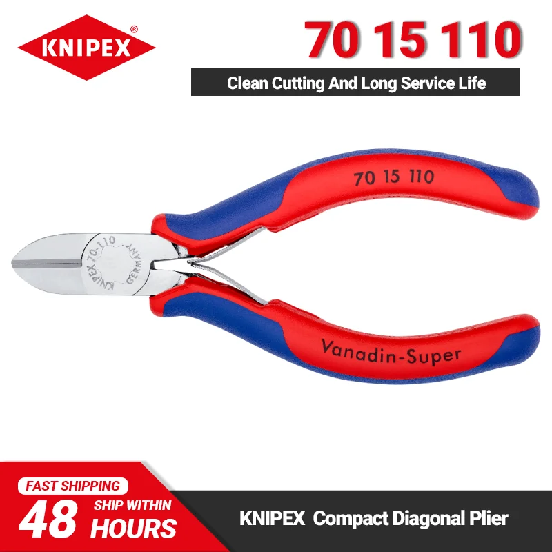 KNIPEX 70 15 110 Diagonal Cutting Plier 100mm Long Compact Chrome-plated Cutter Narrow Head Style for Use in Confined Areas