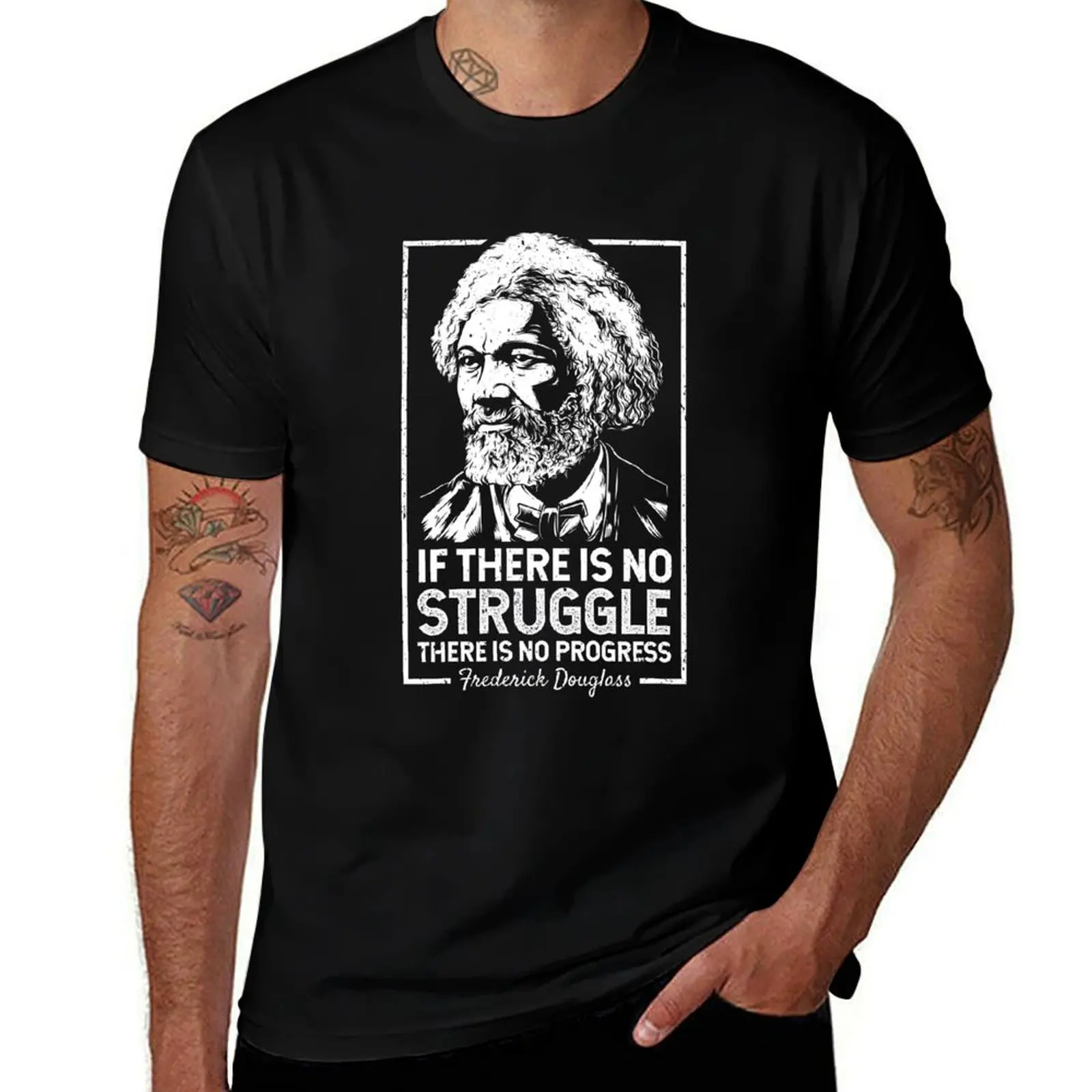 Frederick Douglas If There Is No Struggle There Is No Progress T-Shirt Basic Solid Color Short Sleeve Cotton Top T-Shirt