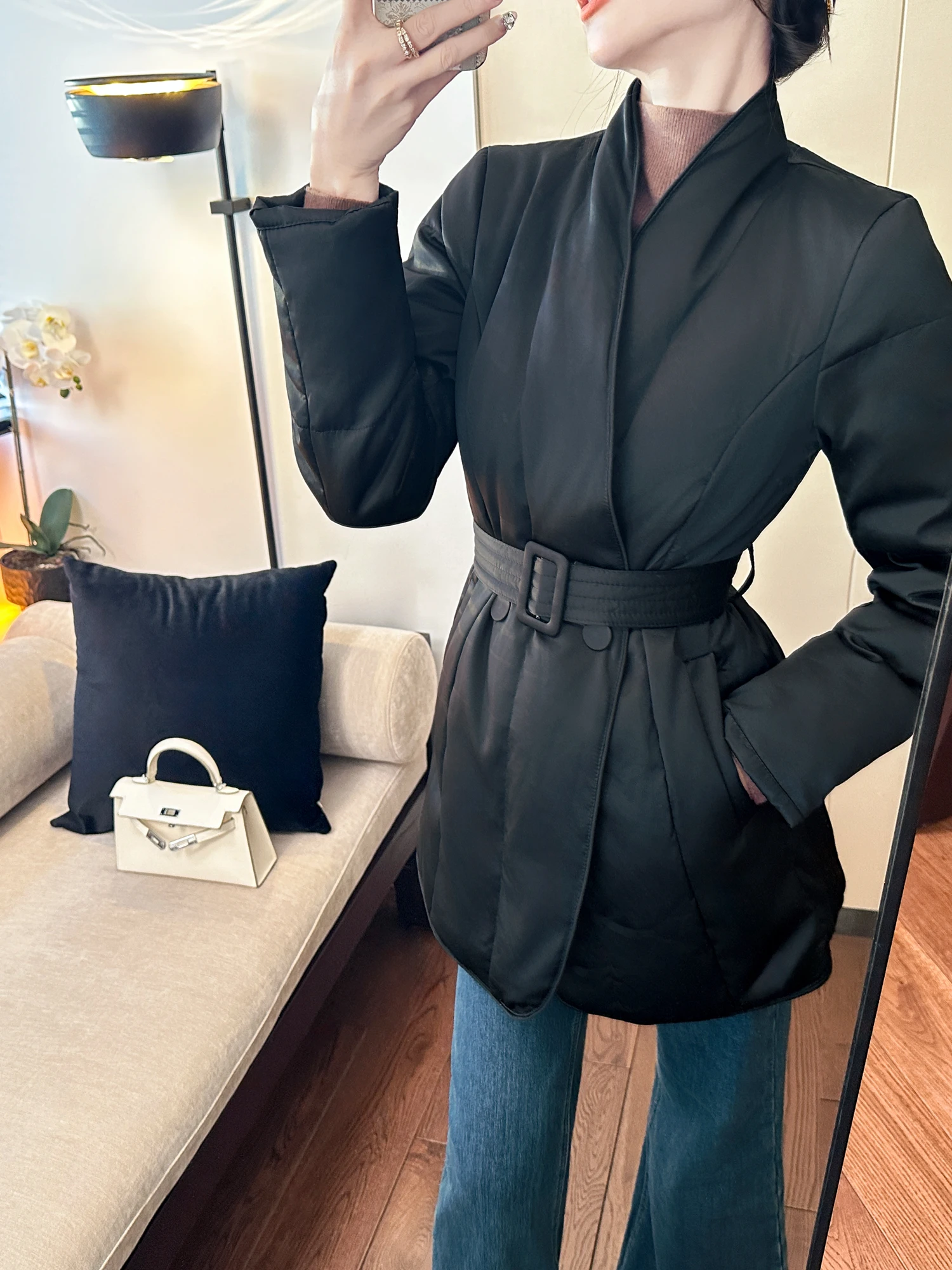 

You See High Quali down Jaet Self-Kept Heavy Weight White Du down Lightweight Bla Puffer Coat Commute Sle Slim Fit