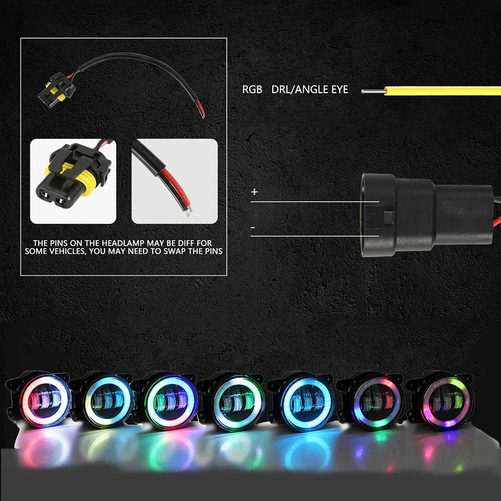 2pcs/set 4 Inch Car RGB Fog Lights Dazzling Angel Eyes Off-road Vehicle Headlight Modified Car LED Headlights