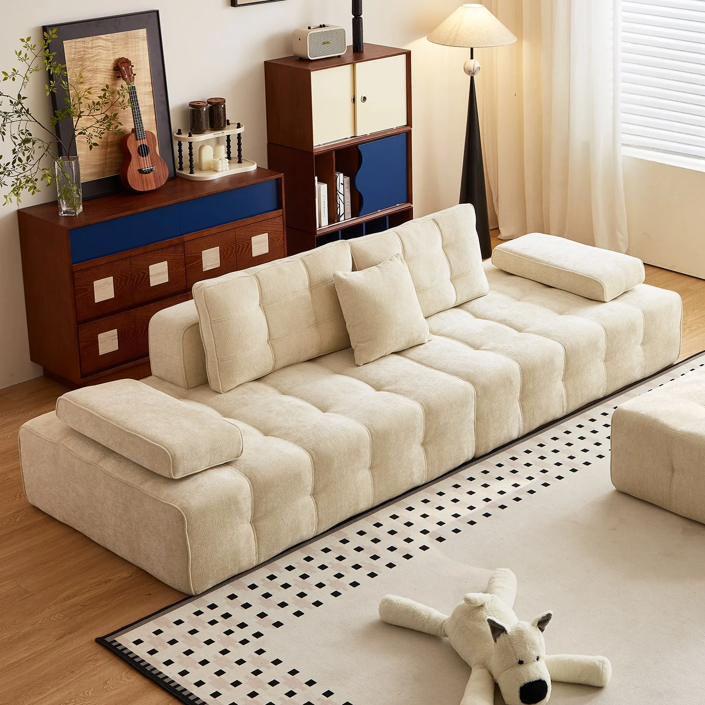 Lawrence Fabric Sponge Filled Sectional Sofa Vacuum Compression Living Room Furniture  Modern Simple Cream Style Straight Sofa