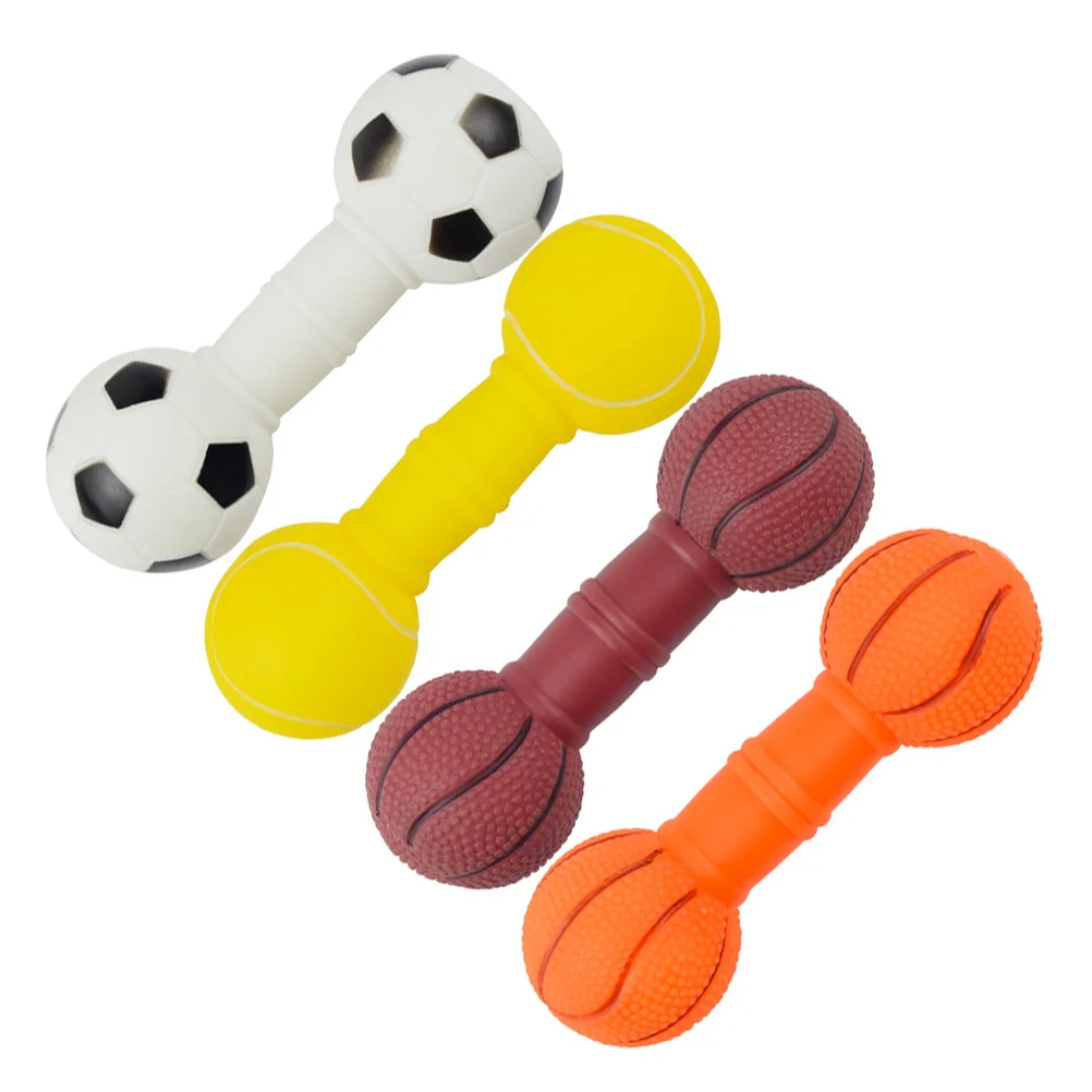 4 Pcs Barbell Dog Toy Pet Toys Dumbells Interactive Playthings Puppy Teething Sound