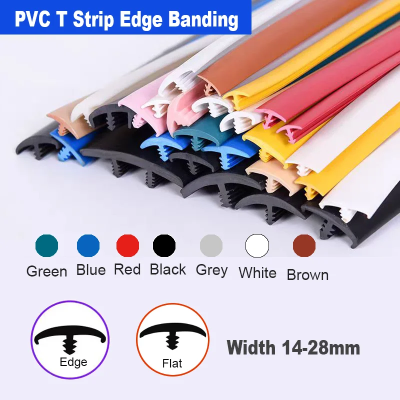 1/2/5Meters PVC T Strip Flat/Edge  Banding Wood Panel Edge Encloser Shield Width 14mm 16mm 18mm 20mm 2mm 25mm 28mm