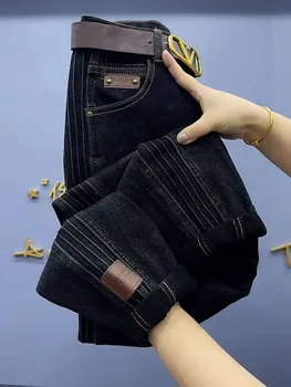 Primavera autunno Jeans dritti a vita alta di grandi dimensioni pantaloni larghi in Denim Haren elasticizzato pantaloni Jeans alla caviglia da donna 4XL 2024