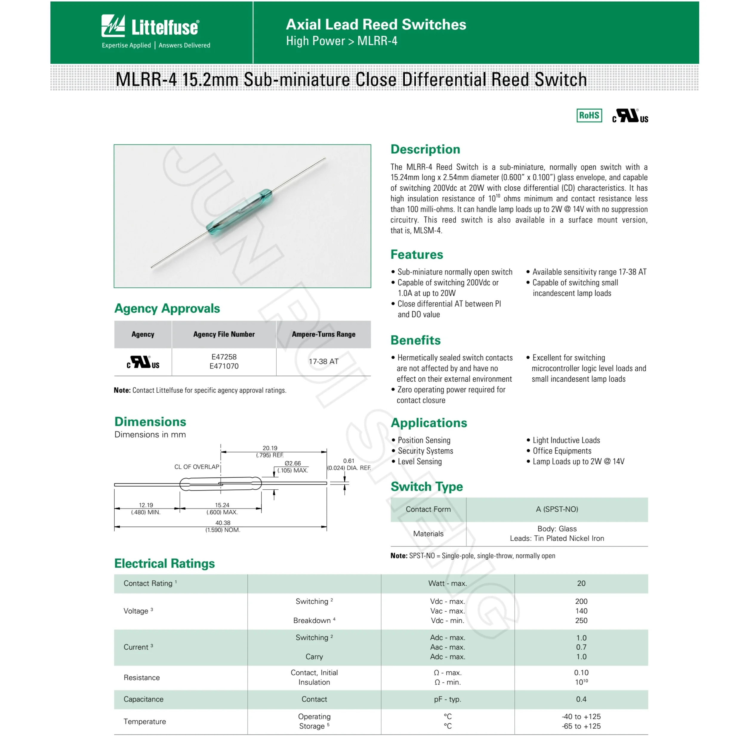 1/10PCS Originale di Alta Qualità MLRR-4 Contatto Magnetico Reed Interruttore Normalmente Aperto N/O 2.6*15MM 1A 20W 200V Sensore di Controllo Magnetico