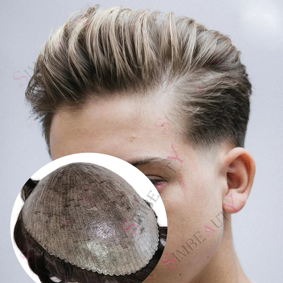 

Natural Hairline #2 #4 #6 Brown Human Hair Mens Toupee Super Durable Thin Skin Grey Male Wig Poly Microskin Capillary Prosthesi