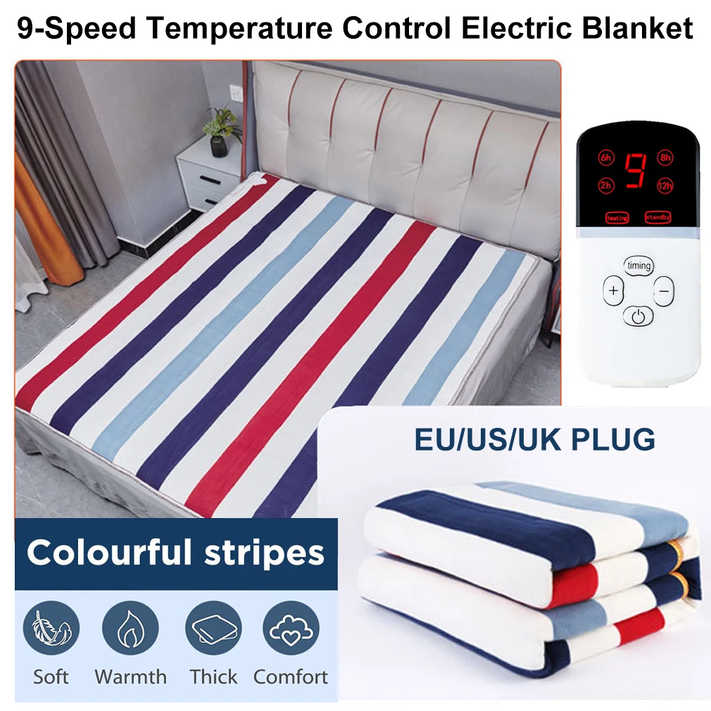 Electric Blanket 220/110V Thicker Heater Heated Blanket 9 Gears Adjustable Electric Blanket Heater Winter Body Warmer Mattress