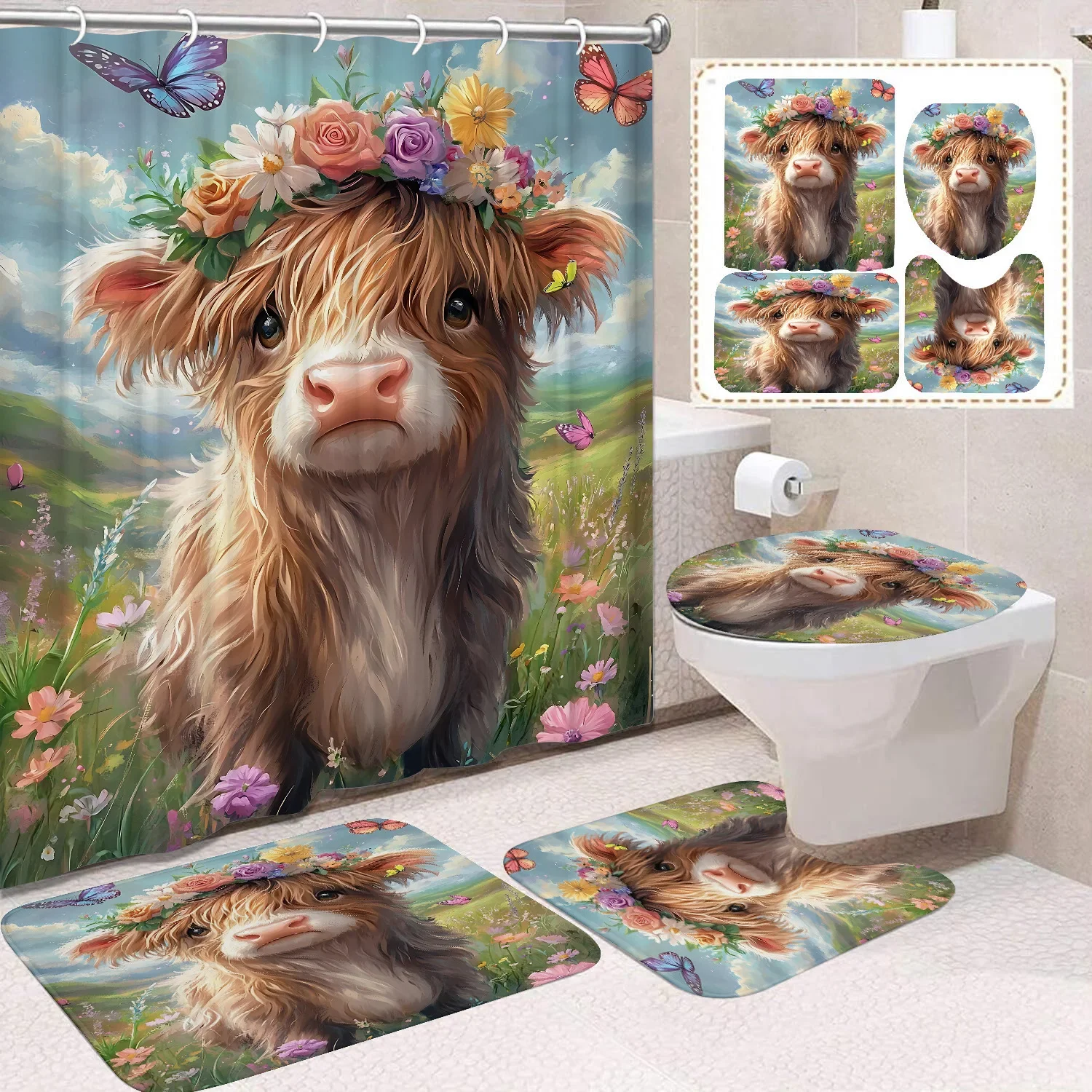 

Милая занавеска для душа с принтом хайлендского крупного рогатого скота, водонепроницаемая прочная полиэстеровая занавеска для ванной для дома, Новый год, Рождество, декор для ванной комнаты