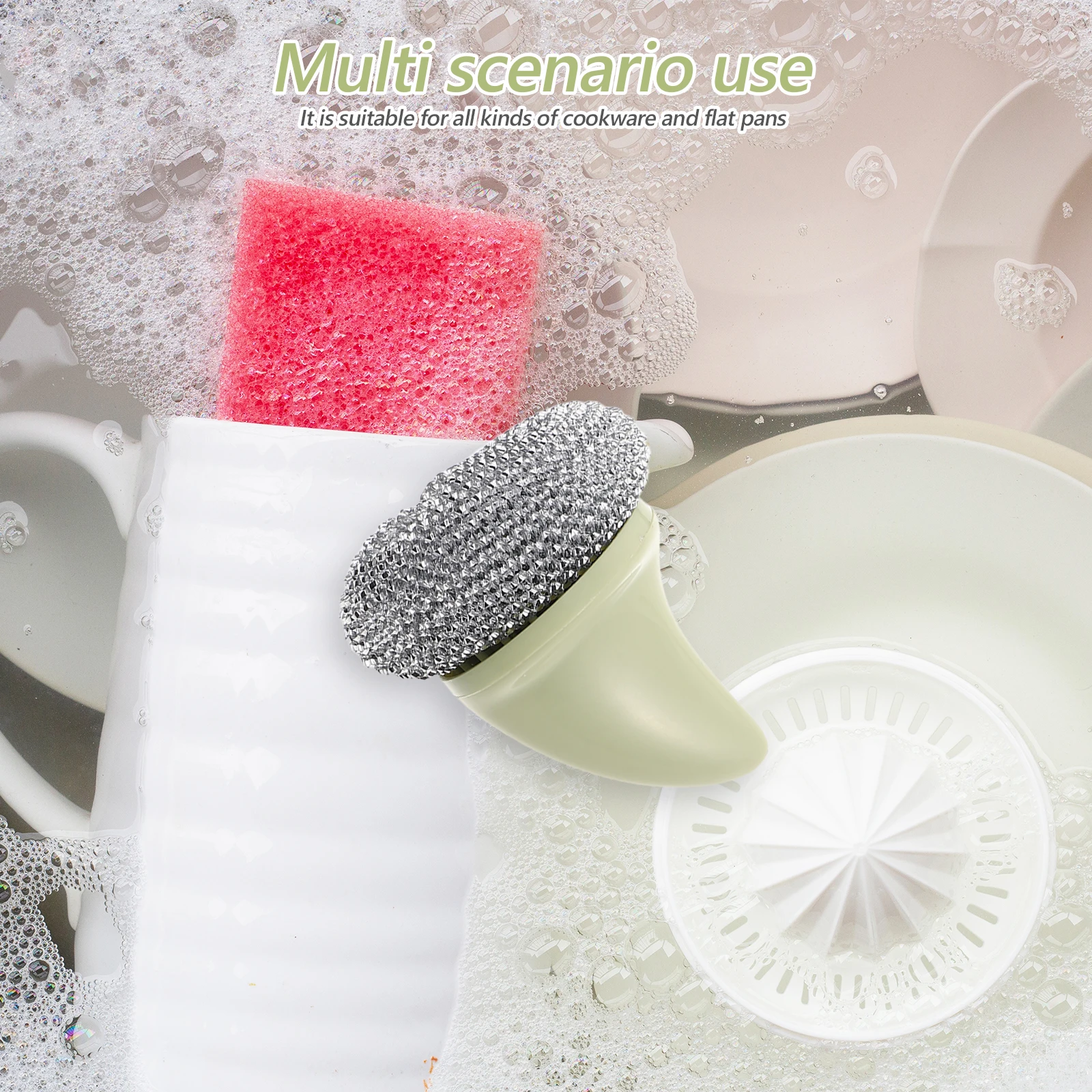 

2pcs Long Handle Steel Wire Brush for Dish Cleaning Light Green Plastic Gas Stove Scrubber Kitchen Vegetable Pot Pan Tool