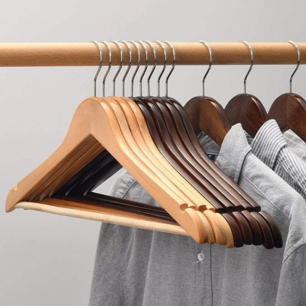 New Durable Wood Hangers Swivel Hook Notches Design Wooden Clothes Hangers Smooth Hanging Non-Slip Coat Hangers For Shirts