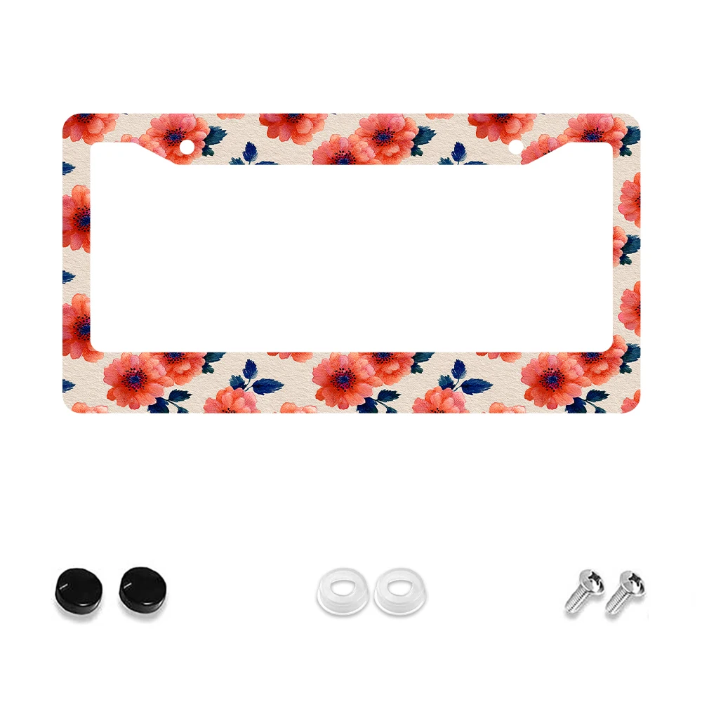 

1 шт., винтажная рамка номерного знака с коралловым цветочным узором, 2 отверстия, алюминиевый материал, 6x12 дюймов, с комплектом винтов, новинка в стиле ретро, автомобиль