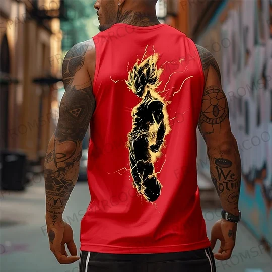 

Мужская майка с рисунком аниме Dragon Ball Super Saiyan силуэт с золотым эффектом молнии рубашка без рукавов с мышцами ​