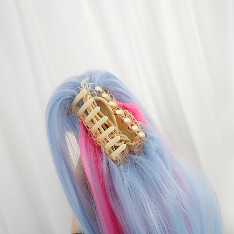 L-correo electrónico Peluca de pelo sintético para Halloween, conejo, Luka, Cosplay, colas de caballo, corto, azul, Color rosa mezclado, agujero de