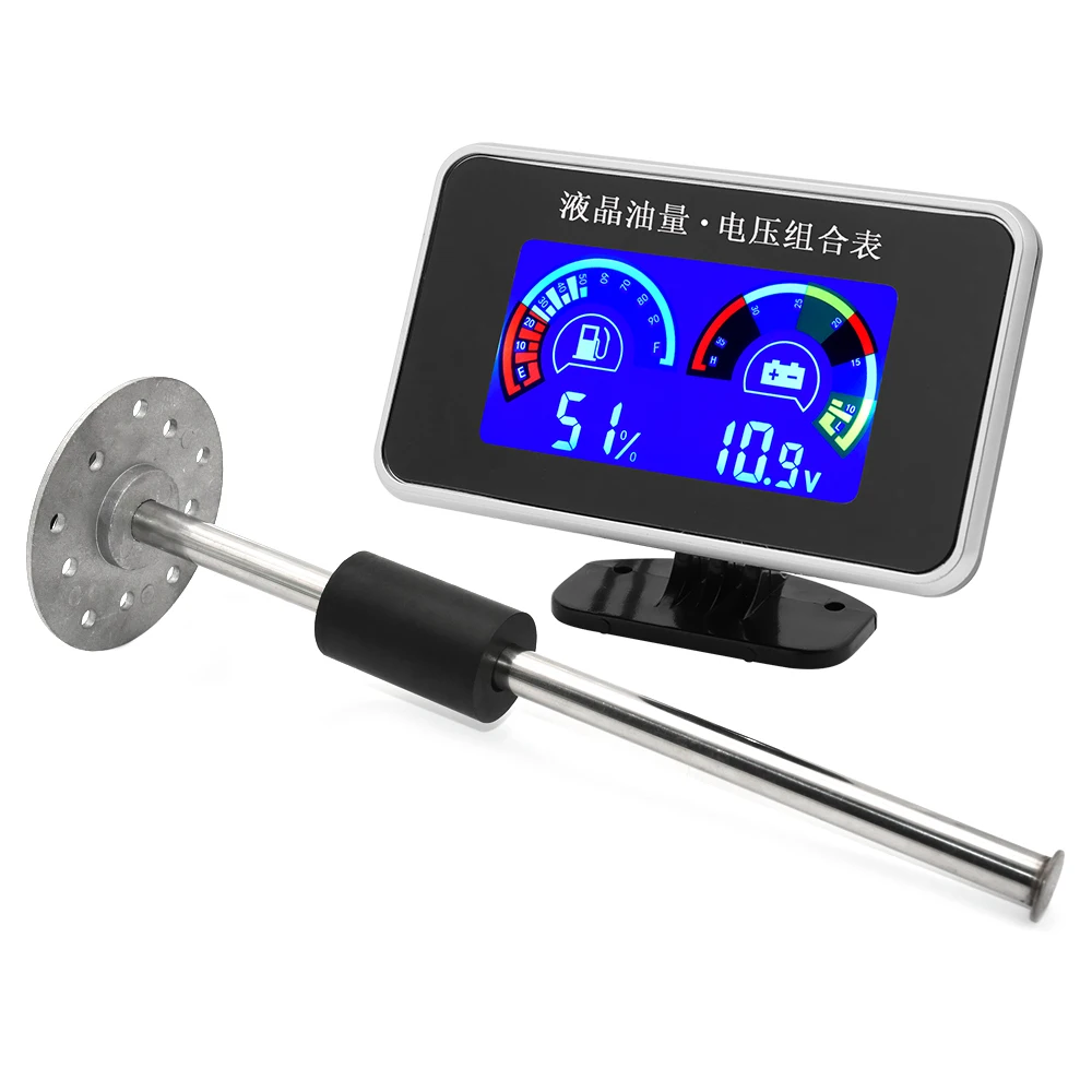 2 In1 Fuel Level Gauge + Voltmeter With Fuel Liquid Level Sensor Indicator Waterproof Precise LCD Display Truck Motorcycle