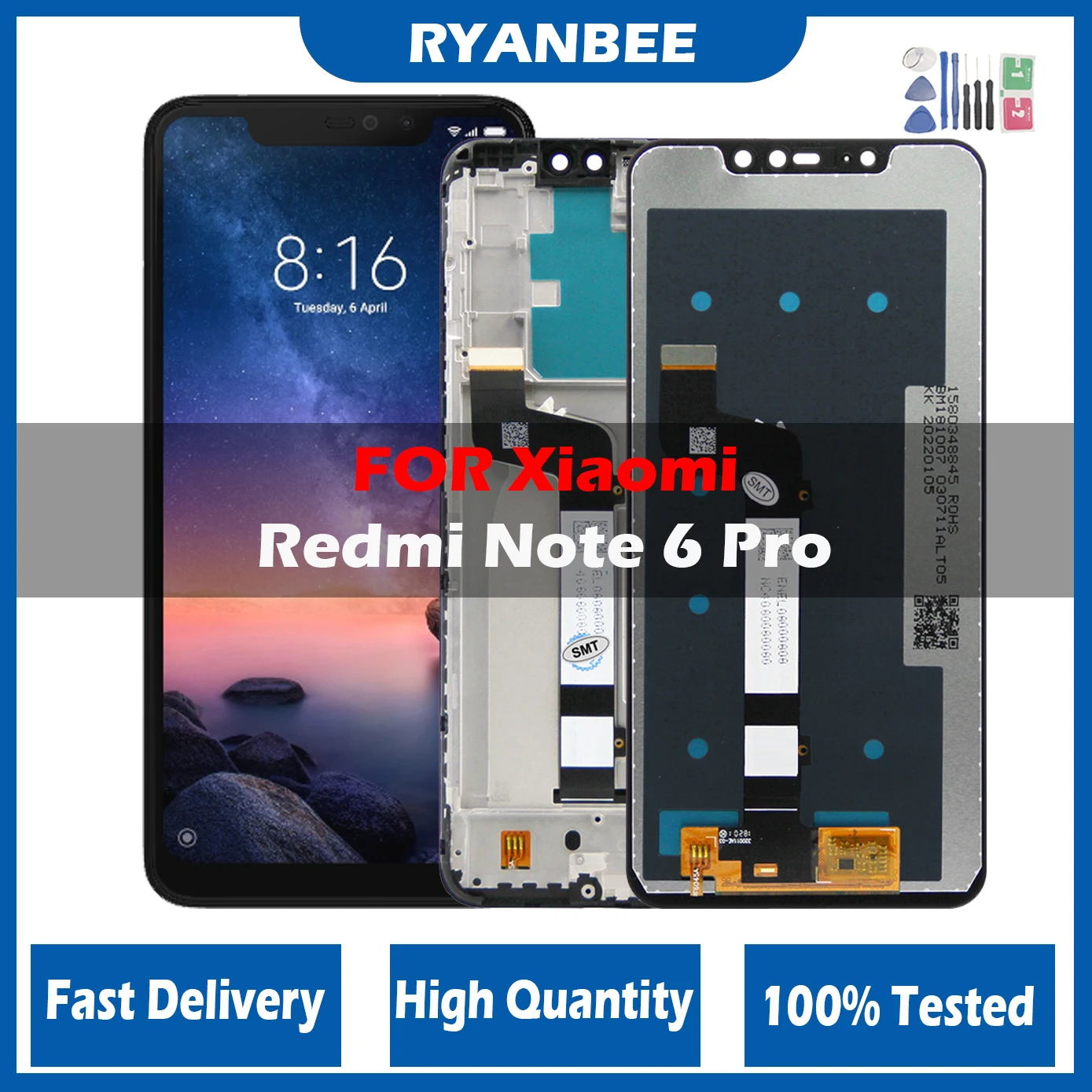 

Original Xiaomi Redmi Note 6 Pro LCD Display 6.26'' Touch Screen Digitizer For Redmi Note6 Pro Assembly Replacement M1806E7TG