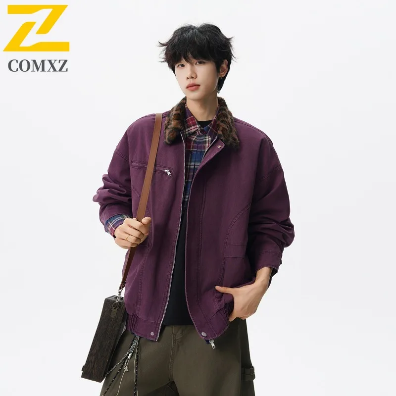 

COMXZ Men Stand Collar Jacket Windproof Waterproof Vintage Streetwear Lightweight Outdoor Coat Spring Casual Fashion Breathable