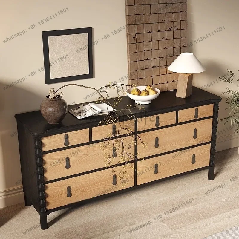 FG American Retro Solid Wood Chest, Living Room Decoration Cabinet, Entrance Cabinet, French Medieval