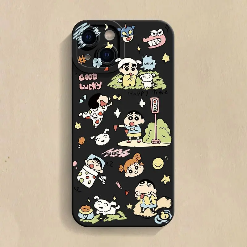 تلوين شين تشان سيليكون جراب هاتف آيفون 15 14 13 11 12 برو ماكس 16 زائد الكرتون للصدمات عدسة كاملة غطاء للحماية #6