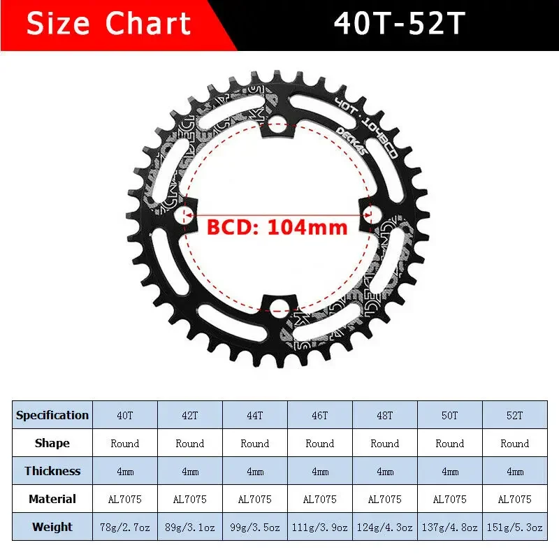 BUCKLOS 104 BCD Bicycle Crankset 40/42/46/48/50/52T Narrow Wide Chainring 8/9/10/11 Speed MTB Crankset 170mm Crank Bike Part