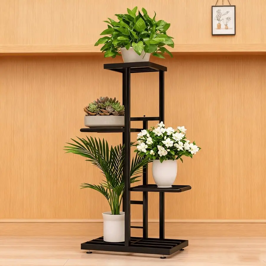 4/5/6/7-Tier Metal Plant Rack, Multi-Tier Plant Display Rack, Features Sturdy Slatted Shelves, Space-Saving Vertical Plant Stora