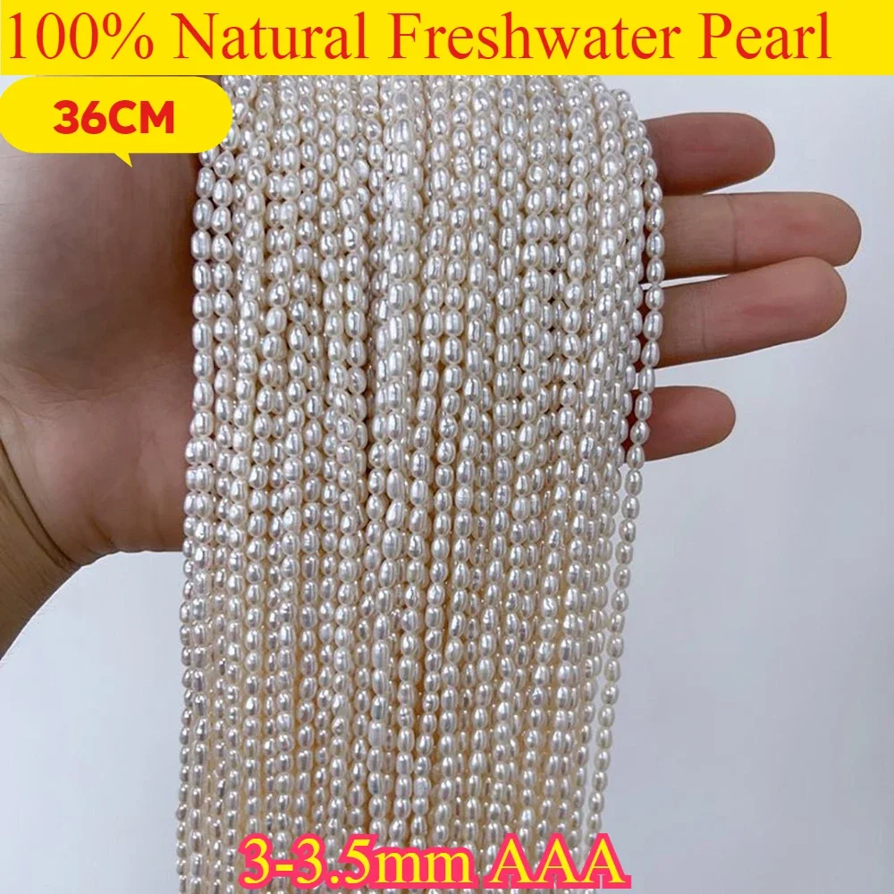 3-3.5mm3A Lustrous Rice Small White Bead Wedding Wholesale Natural Freshwater Pearl Jewelry MakeDIY Necklace Bracelet Women Gift