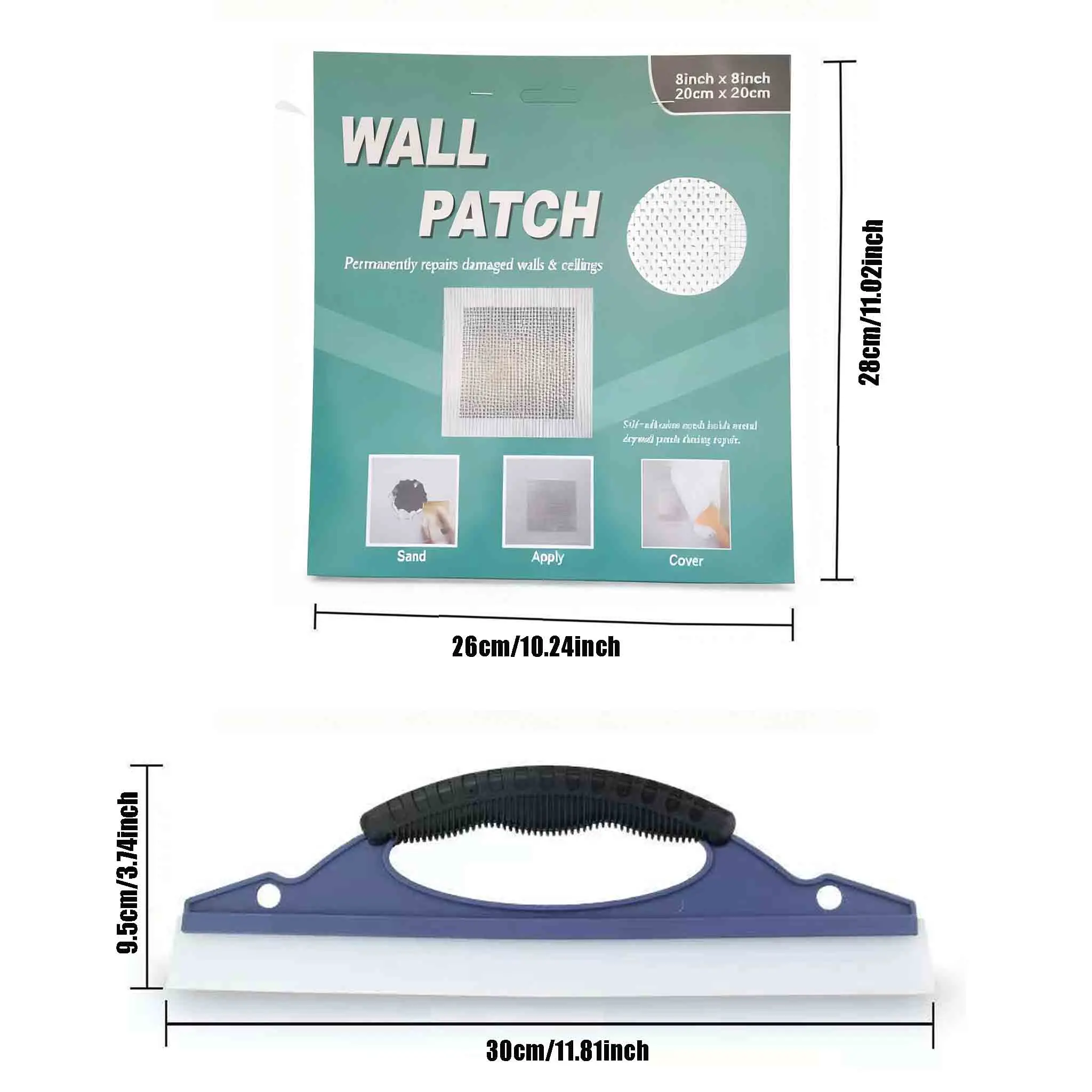 5 szt. 20cm Zestaw do naprawy płyt gipsowo-kartonowych Siatka z włókna szklanego do naprawy pęknięć Samoprzylepne łatki do naprawy ścian ze skrobakiem i papierem ściernym do ścian