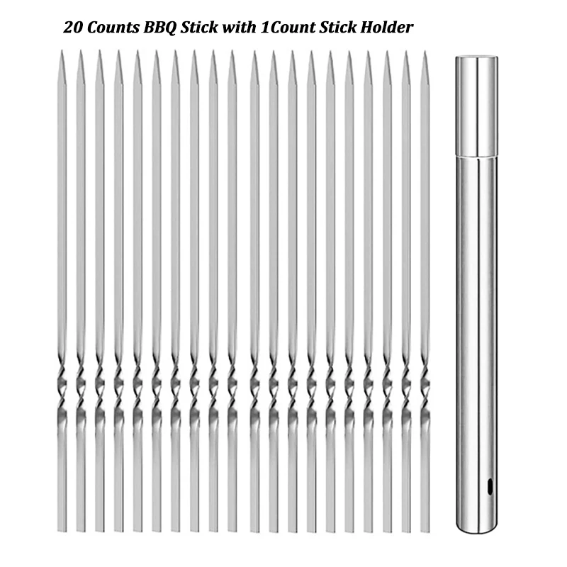 10/20 Stuks Rvs Barbecue Spies Herbruikbare Platte BBQ Naald Stok Barbecue Gereedschap voor Outdoor Camping Party Accessoires