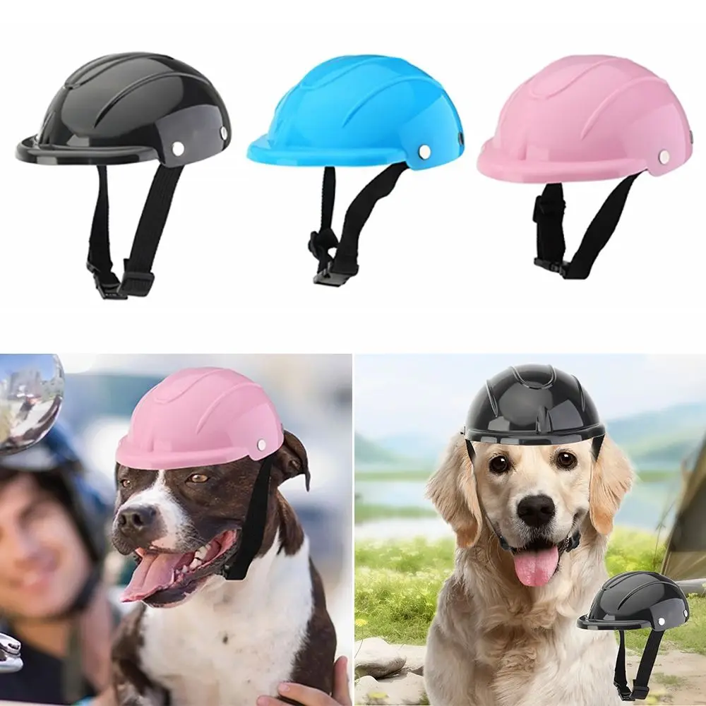 

Comfortable Plastic Pet Dog Helmets Adjustable Handsome Puppy Safety Helmet Solid Color Pet Motorcycle Headgear Cat