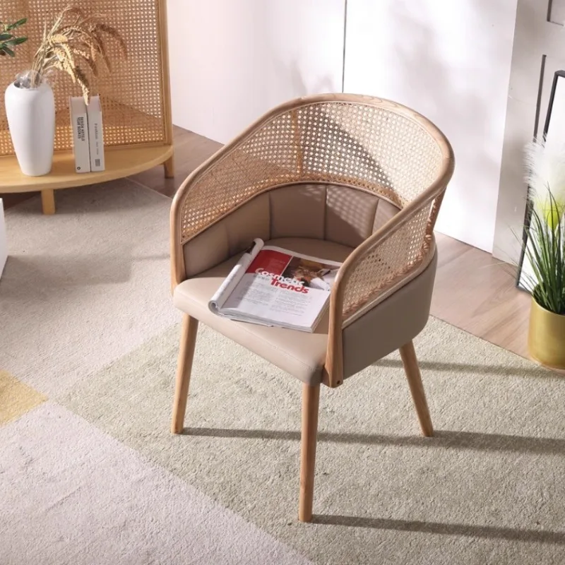 Nordic Solid Wood Dining Chair Modern Creative Rattan Woven Ergonomic Dining Chair Armchair Mesas De Restaurante Home Furniture