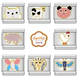 Hapiship Family Fashions Dog Cat Chicken Butterfly Charm Links Fit 9mm Bracelet Stainless Steel Making DIY Women Jewelry NEW011
