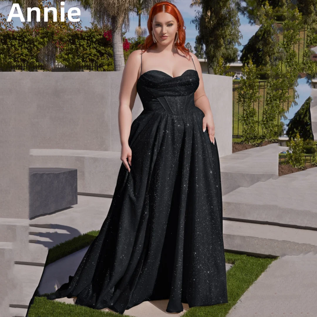 

Annie Champagne Glitter Prom Dresses Tulle Plus Size Evening Dress فساتين سهره فاخره Formal Occasions Sexy A-line Party Dresses