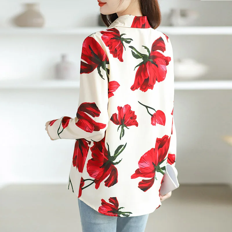 2025 Moda elegante manica lunga colletto rovesciato camicia da donna stampa camicia in chiffon camicetta donna top Camisas De Mujer Blusas N420