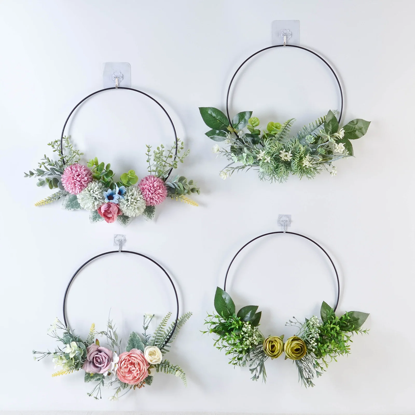 

Artificial Flower Wall Hanging Hoop Wreath Romantic Fake Vivid Beautiful Metal+Silk Home Decor High Quality Garland