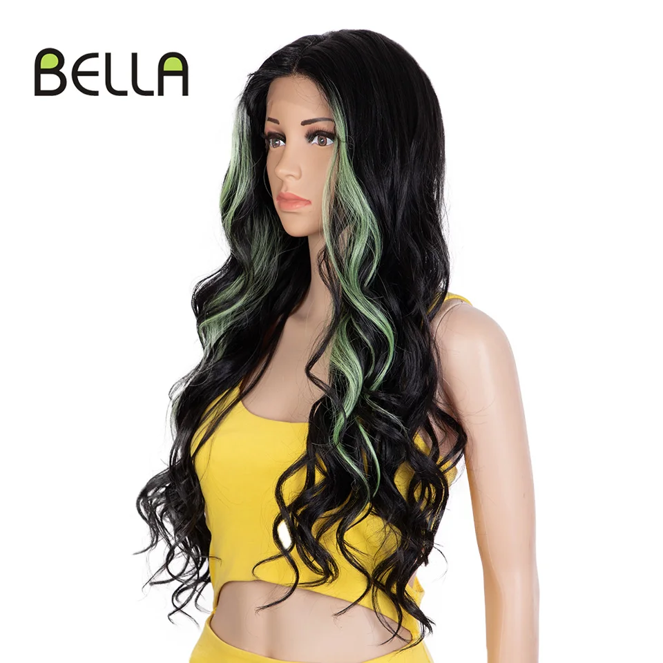 Bella Synthetic Lace Front Wig Cosplay 30 Inch Long Wavy Middle Part Lace Wigs Blonde Wig Grey Color For Black Women Ginger Wig