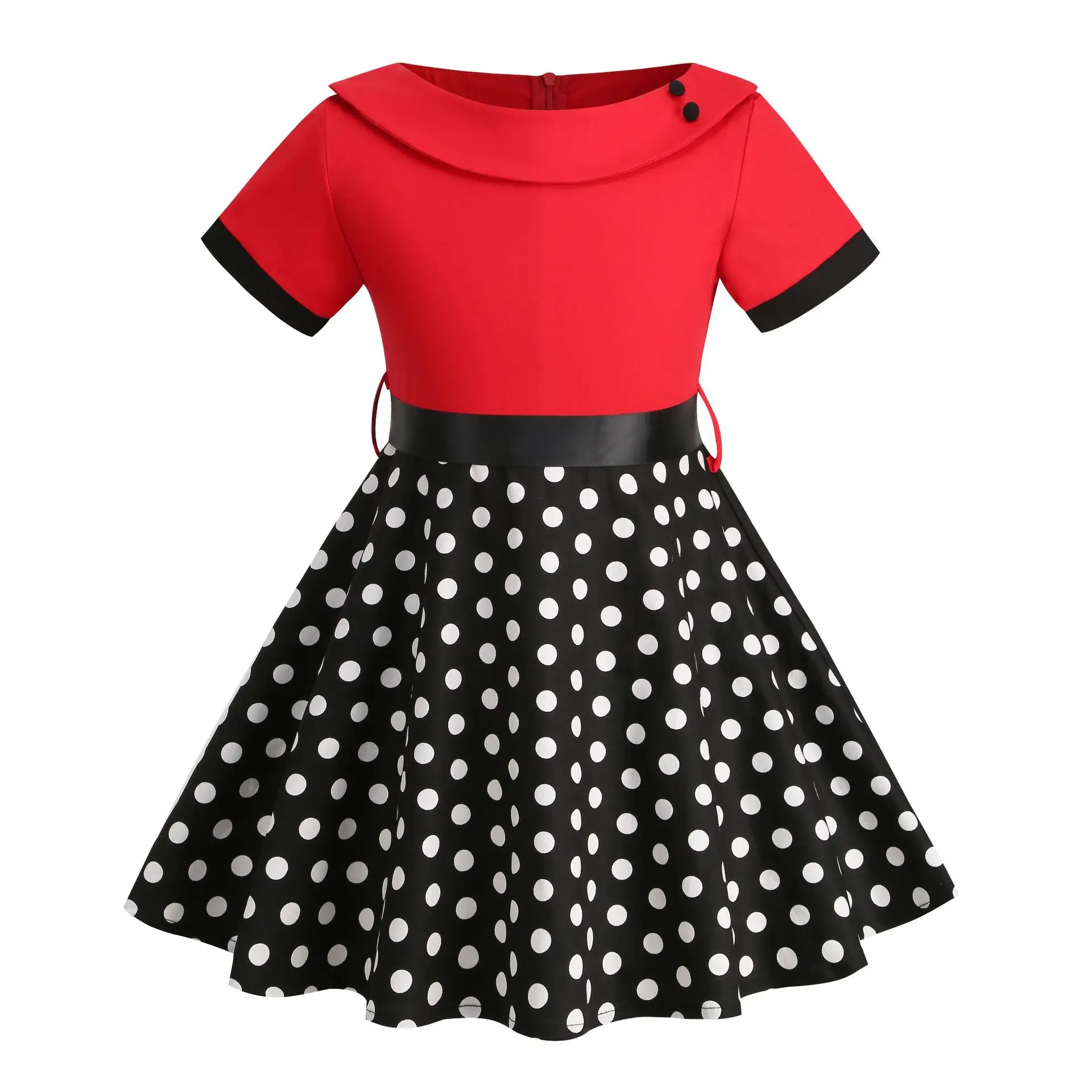 Polka Dot Dress 3-9T Kids Girls Vintage Swing Halter Belt 50s 60s Rockabilly Prom Wedding Casual Party Dresses Retro Feminino