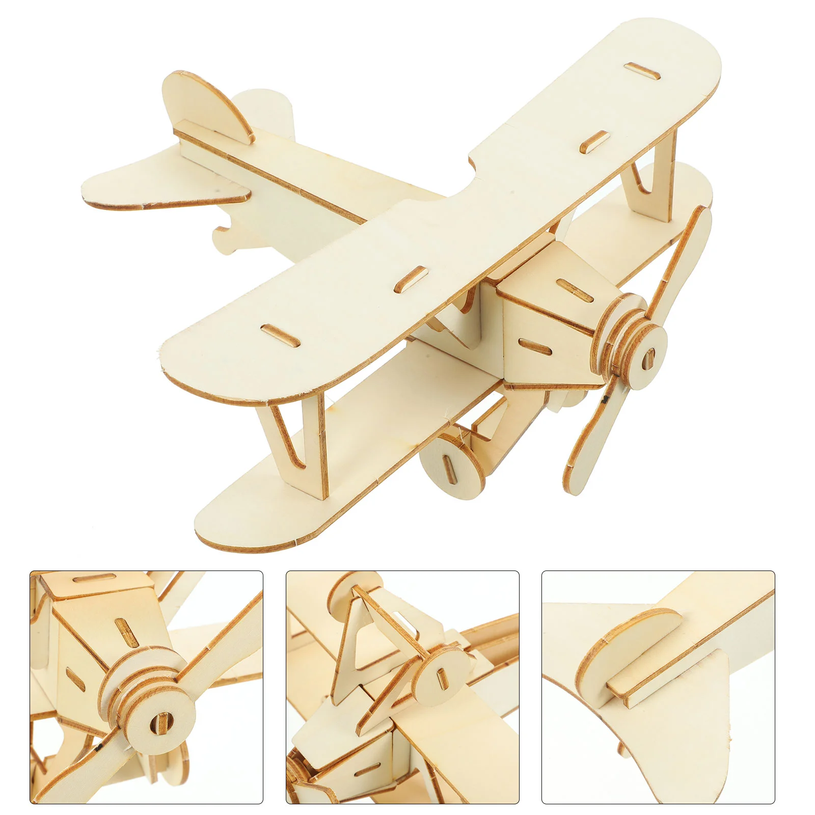 

Wooden DIY Jigsaw Puzzle Handmade Assemble Painting Plane Model Toys for Kids (Wood Color) assemble plane