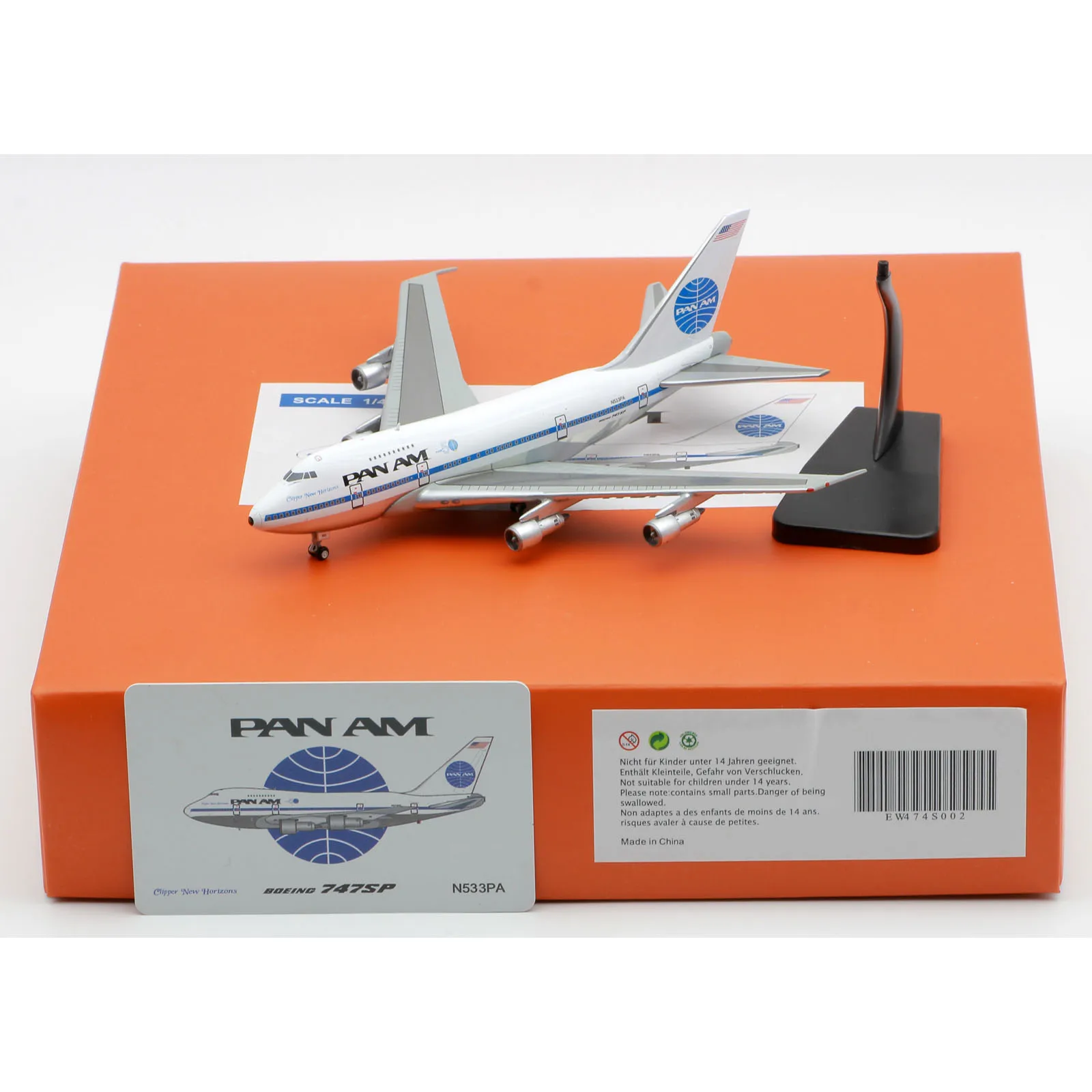 

EW474S002 Alloy Collectible Plane Gift JC Wings 1:400 Pan AM Boeing B747SP Diecast Aircraft Jet Model N533PA With Stand