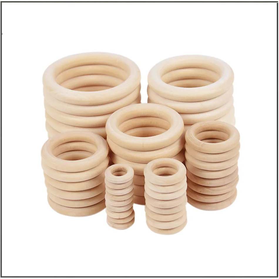 Unfinished Wooden Rings Multiple Sizes Solid Color Natural Wood Circle Rings for Macrame Craft Jewelry Decorative Wooden Hoops