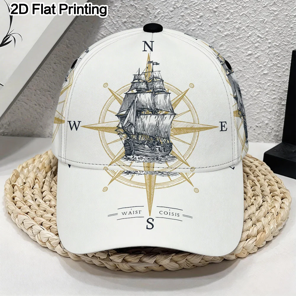 2D Flat Nautical Ship Compass Design Print Classic Baseball Cap Adjustable Duckbill Hat Lightweight and Comfortable